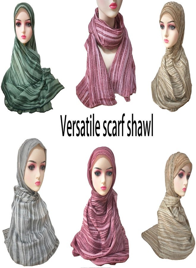 HURESON Women Premium Hijab Head Scarf Lightweight stripe Scarves Soft Shawls and Wraps for Dresses (Khaki) - Image 3